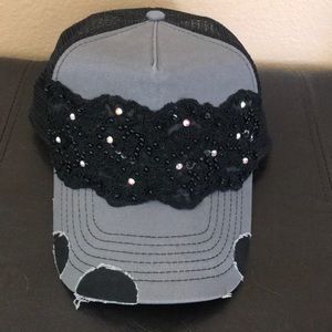 Trucker hat with Lace & rhinestones